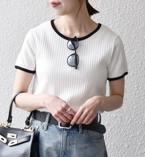 SHIPS any「〈洗濯機可能〉テレコ リブ バイカラー ショートスリーブ TEE」|Tシャツ・カットソー|
