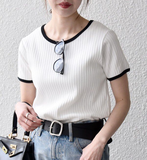 SHIPS any「〈洗濯機可能〉テレコ リブ バイカラー ショートスリーブ TEE」|Tシャツ・カットソー|