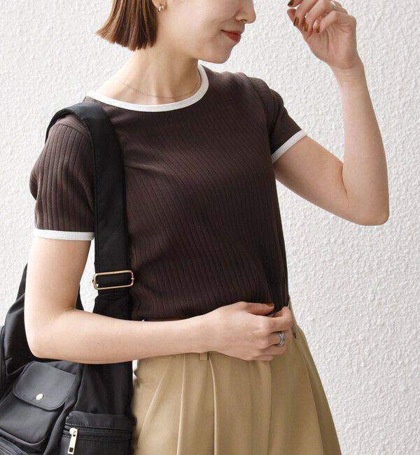 SHIPS any「〈洗濯機可能〉テレコ リブ バイカラー ショートスリーブ TEE」|Tシャツ・カットソー|