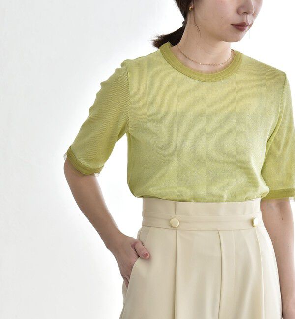quaranciel「quaranciel:〈手洗い可能〉ラメ チュール リブ コンパクト TEE」|Tシャツ・カットソー|