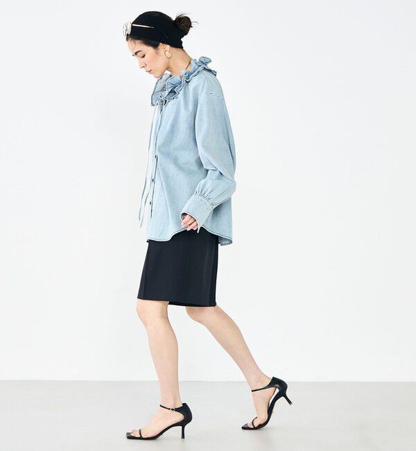 Rie Miller「【RM denim】フリルギャザーデニムブラウス」|シャツ・ブラウス|