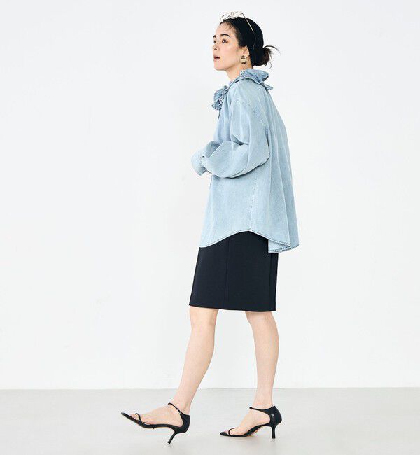 Rie Miller「【RM denim】フリルギャザーデニムブラウス」|シャツ・ブラウス|