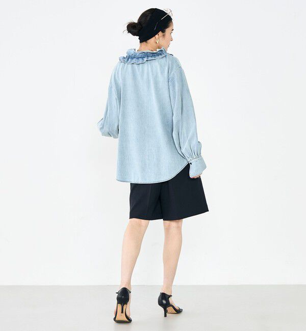 Rie Miller「【RM denim】フリルギャザーデニムブラウス」|シャツ・ブラウス|