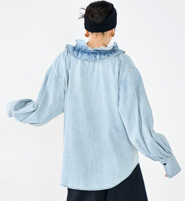 Rie Miller「【RM denim】フリルギャザーデニムブラウス」|シャツ・ブラウス|