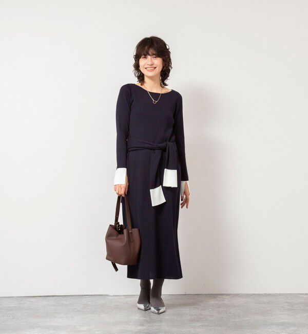 NOLLEY'S sophi「《手洗い可能》ウール混ワイドリブ袖口配色ロングワンピース」|ワンピース|