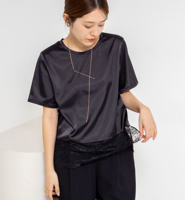 NOLLEY'S「ウォッシャブル裾レースオトナサテンＴシャツ」|シャツ・ブラウス|