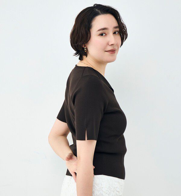 NOLLEY'S sophi「《手洗い可能》トライアングルカラー総針5分袖プルオーバー」|ニット・セーター|