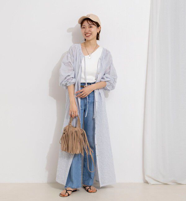 NOLLEY'S「ウォッシャブルシャーリングストライプ2WAYギャザーワンピース」|ワンピース|