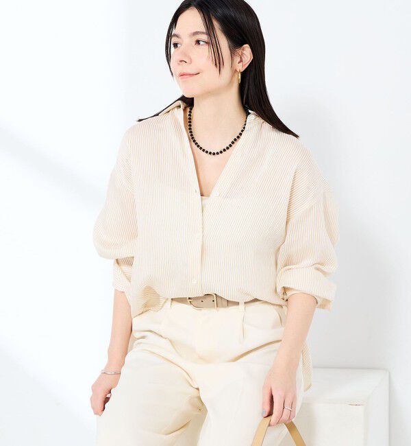 NOLLEY'S sophi「ウォッシャブルACARライトストライプ3WAYオーバーシャツ」|シャツ・ブラウス|