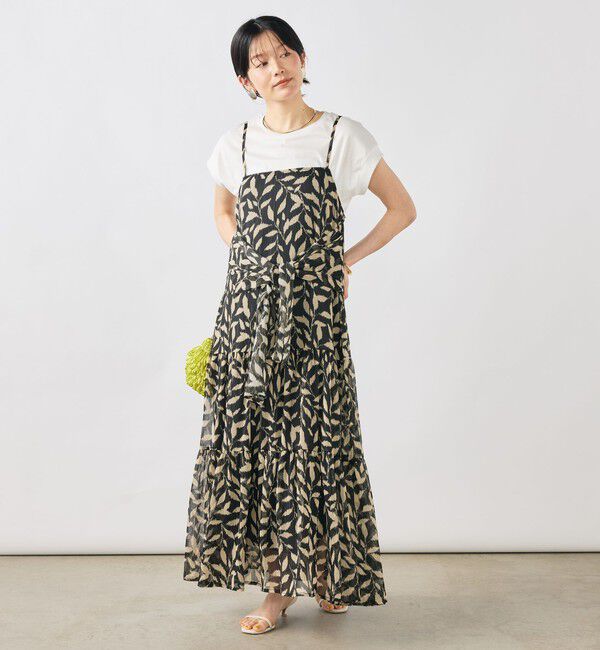NOLLEY'S「【Import Fabric】ウォッシャブル楊柳リーフ柄ウエストリボンワンピース」|ワンピース|