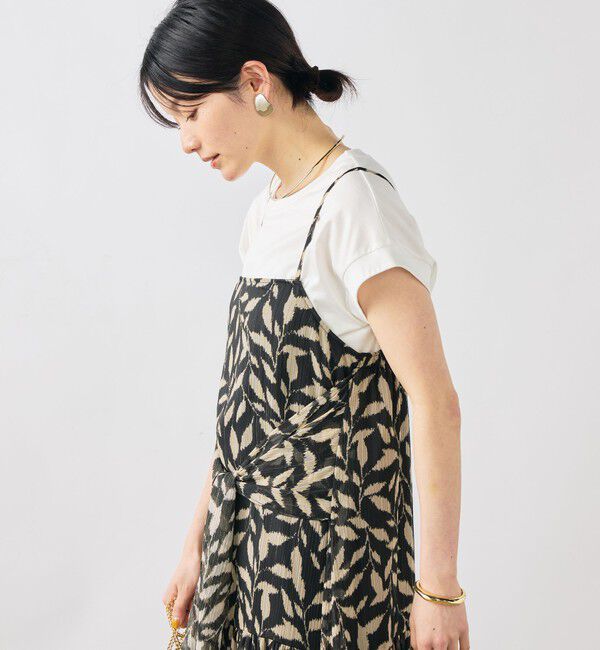NOLLEY'S「【Import Fabric】ウォッシャブル楊柳リーフ柄ウエストリボンワンピース」|ワンピース|