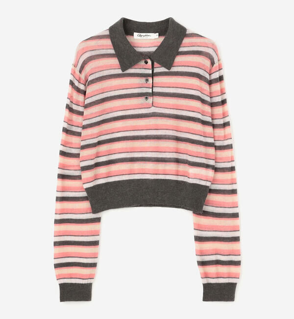 GYMPHLEX「Gymphlex | ボーダー シアー ニットポロシャツ WOMEN」|ニット・セーター|PINK系1