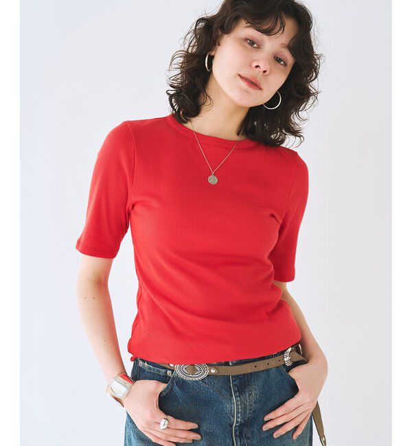  「《5色展開/手洗い可能》半袖クルーネックテレコカットソー」|Tシャツ・カットソー|レッド