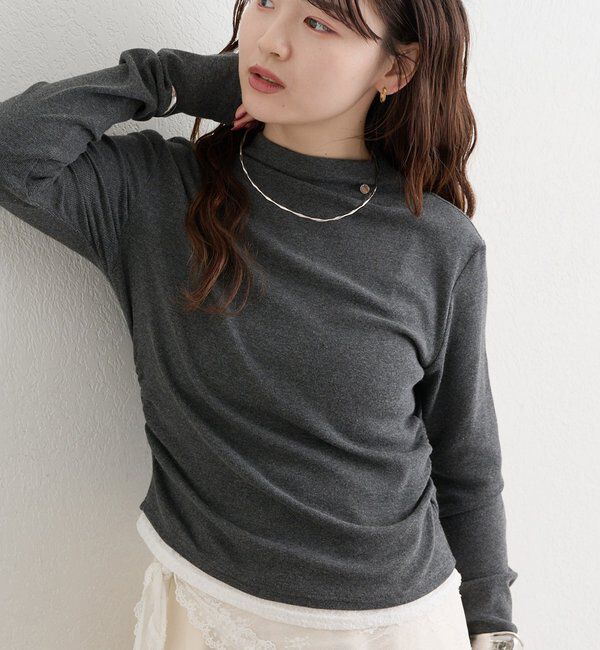  「長袖プレート付きハイネックカットソー」|Tシャツ・カットソー|チャコールグレー