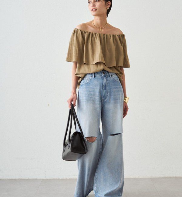  「ハイウエストダメージデニムパンツ」|デニム|