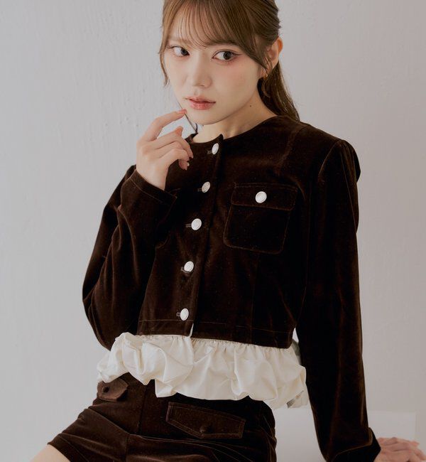  「【SALON by Chico】取り外し裾フリル金釦ショートジャケット」|その他|