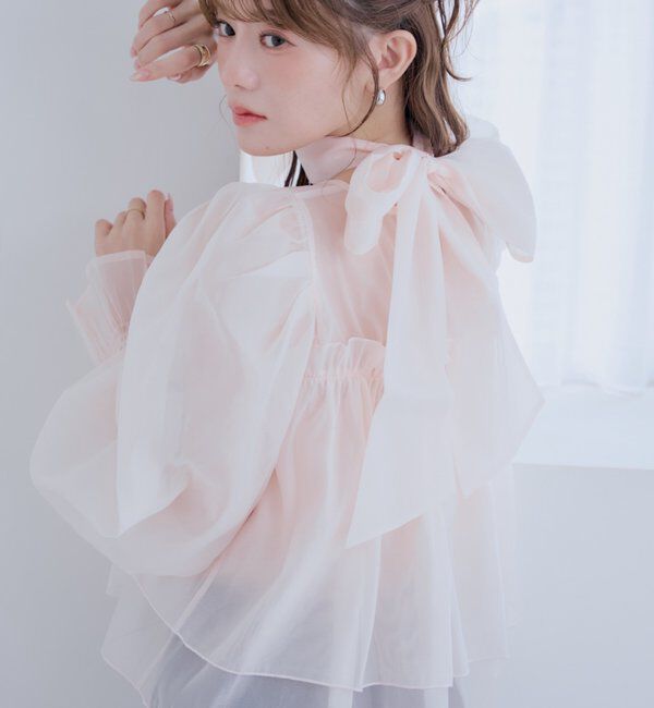  「【SALON by Chico】バックリボンオーガンジーパフブラウス」|シャツ・ブラウス|