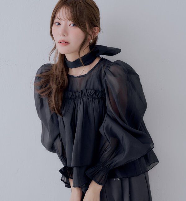  「【SALON by Chico】バックリボンオーガンジーパフブラウス」|シャツ・ブラウス|