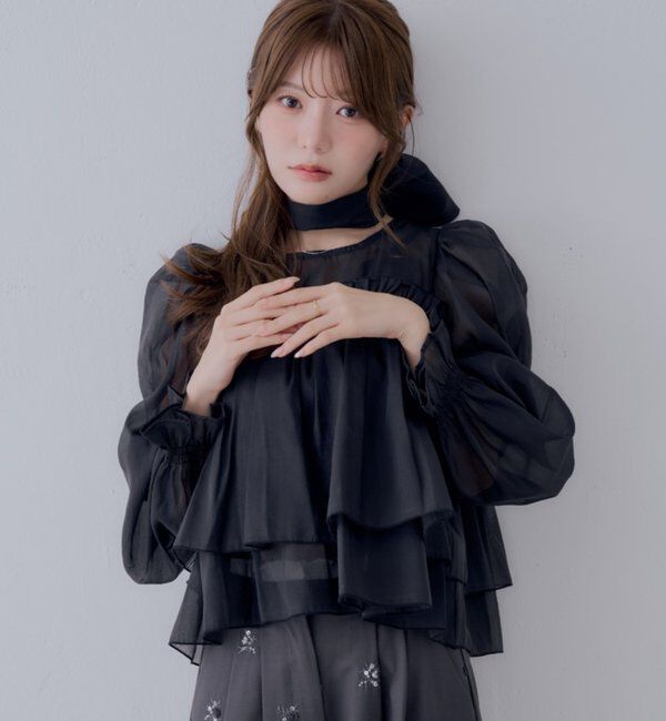  「【SALON by Chico】バックリボンオーガンジーパフブラウス」|シャツ・ブラウス|