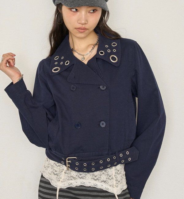  「【新色追加】【WEB限定】アイレットショートPジャケット」|テーラードジャケット|ネイビー