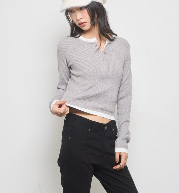  「【WEB限定】レイヤードヘンリーニット」|ニット・セーター|