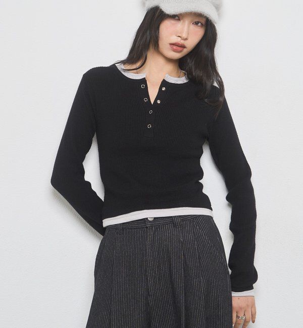  「【WEB限定】レイヤードヘンリーニット」|ニット・セーター|