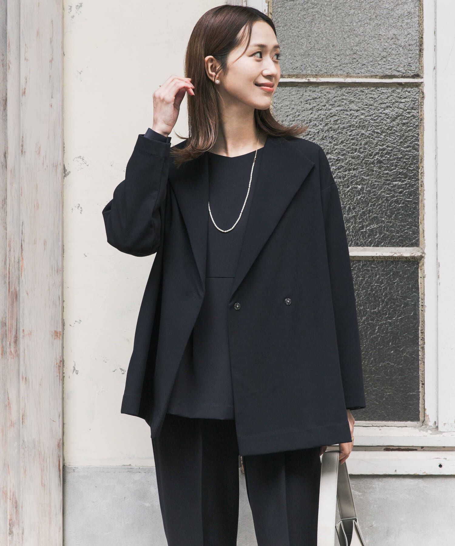 URBAN RESEARCH DOORS「ダブルクロスショートコート」|ノーカラーコート|