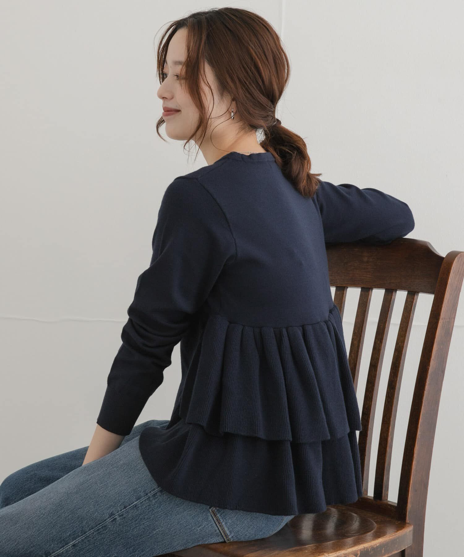 Sonny Label 「『WEB限定』フリルペプラムニットプルオーバー」|ニット・セーター|ネイビー