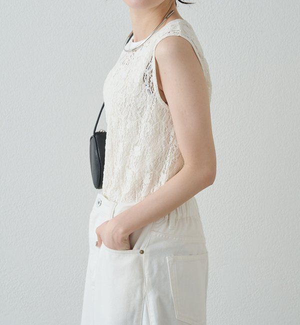  「ストレッチレースノースリーブTシャツ」|Tシャツ・カットソー|