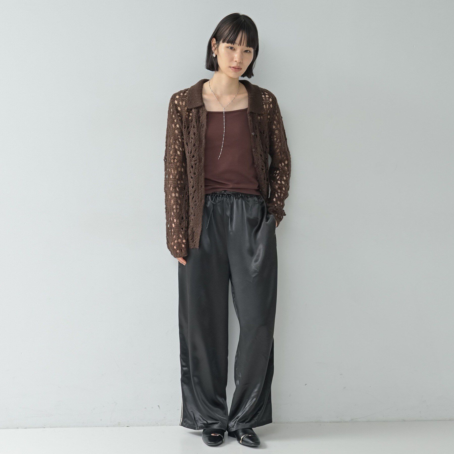 GALLEST「透かし編みポロ衿ニットカーディガン」|カーディガン|