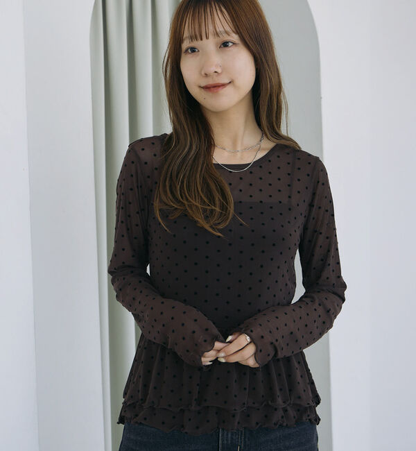 archives「フロッキードットアソートフリルカットＴＯＰＳ」|Tシャツ・カットソー|BROWN