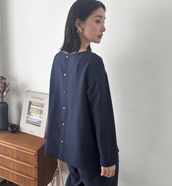 Doux archives「ウォッシャブルバックボタンブラウス」|シャツ・ブラウス|NAVY