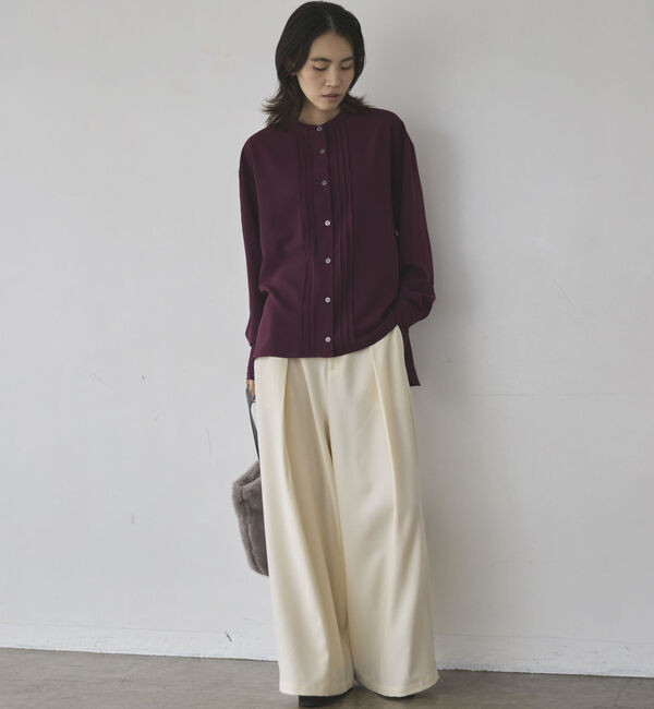 Doux archives「とろみジョーゼットピンタックバンドカラーシャツ」|シャツ・ブラウス|