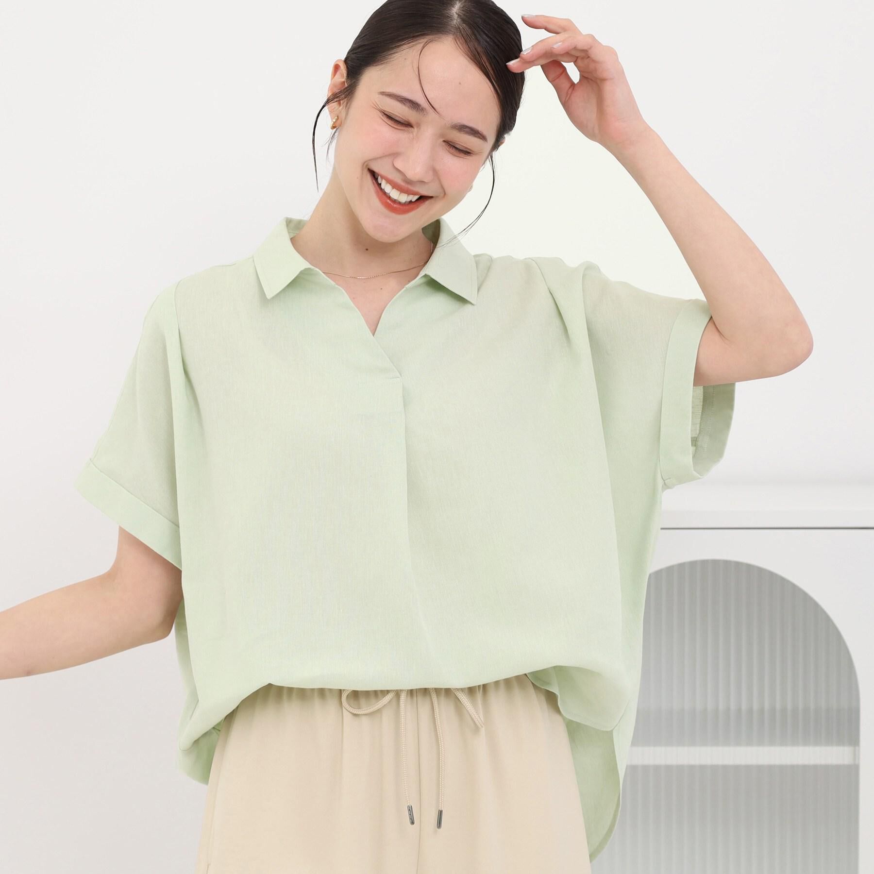 SHOO･LA･RUE「【UV/吸水速乾/抗菌防臭】インせず着られる フレンチリネンスキッパーシャツ」|シャツ・ブラウス|