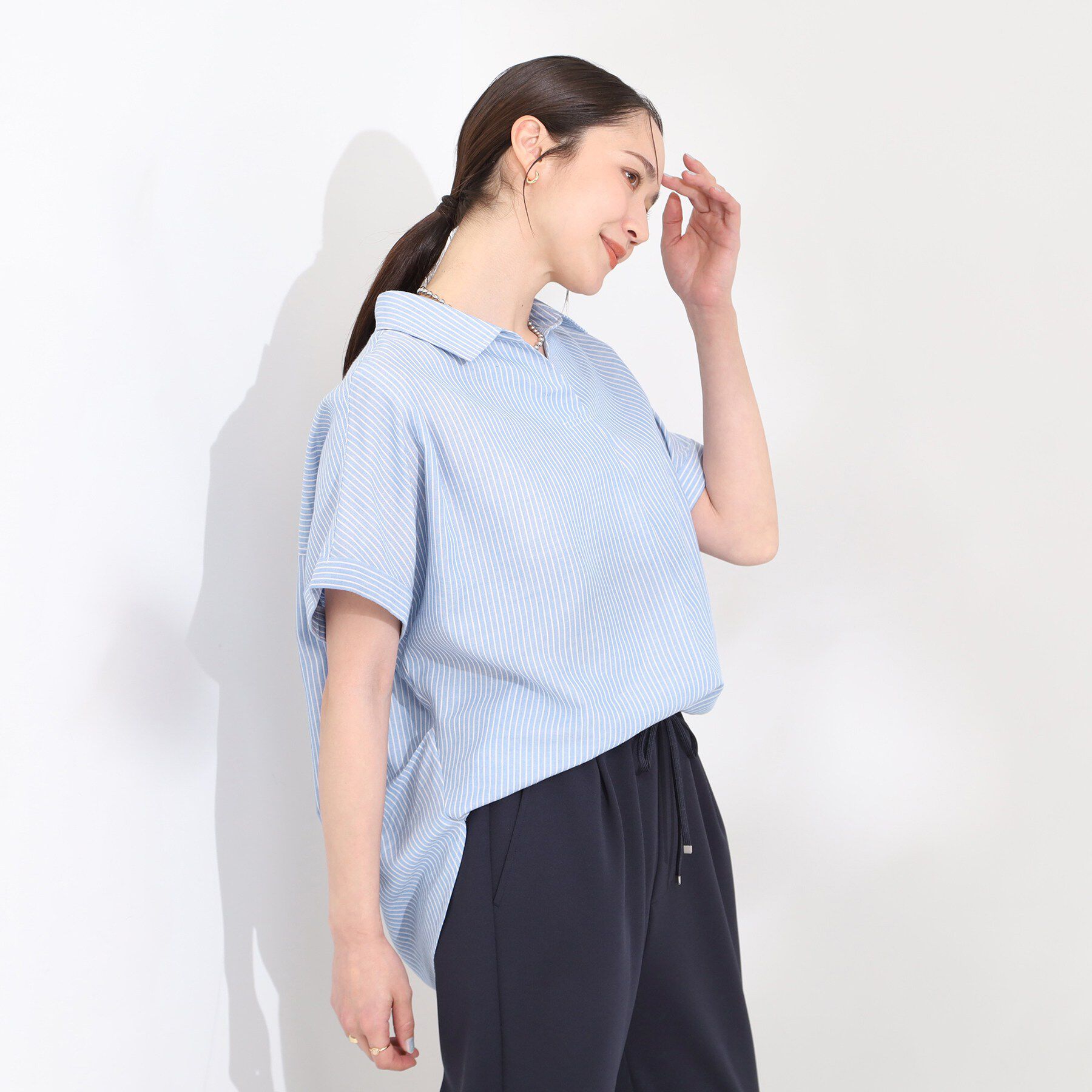 SHOO･LA･RUE「【UV/吸水速乾/抗菌防臭】インせず着られる フレンチリネンスキッパーシャツ」|シャツ・ブラウス|