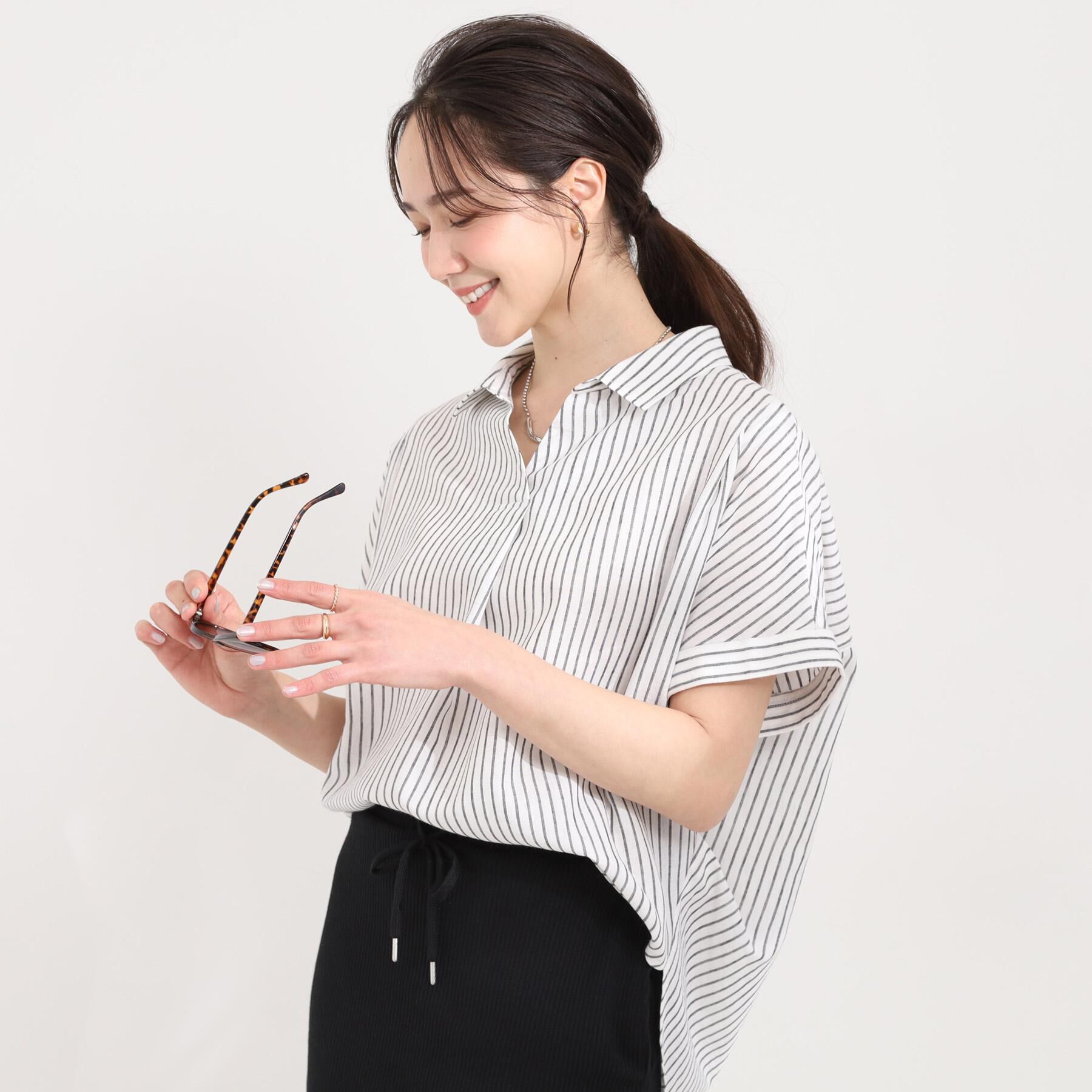 SHOO･LA･RUE「【UV/吸水速乾/抗菌防臭】インせず着られる フレンチリネンスキッパーシャツ」|シャツ・ブラウス|