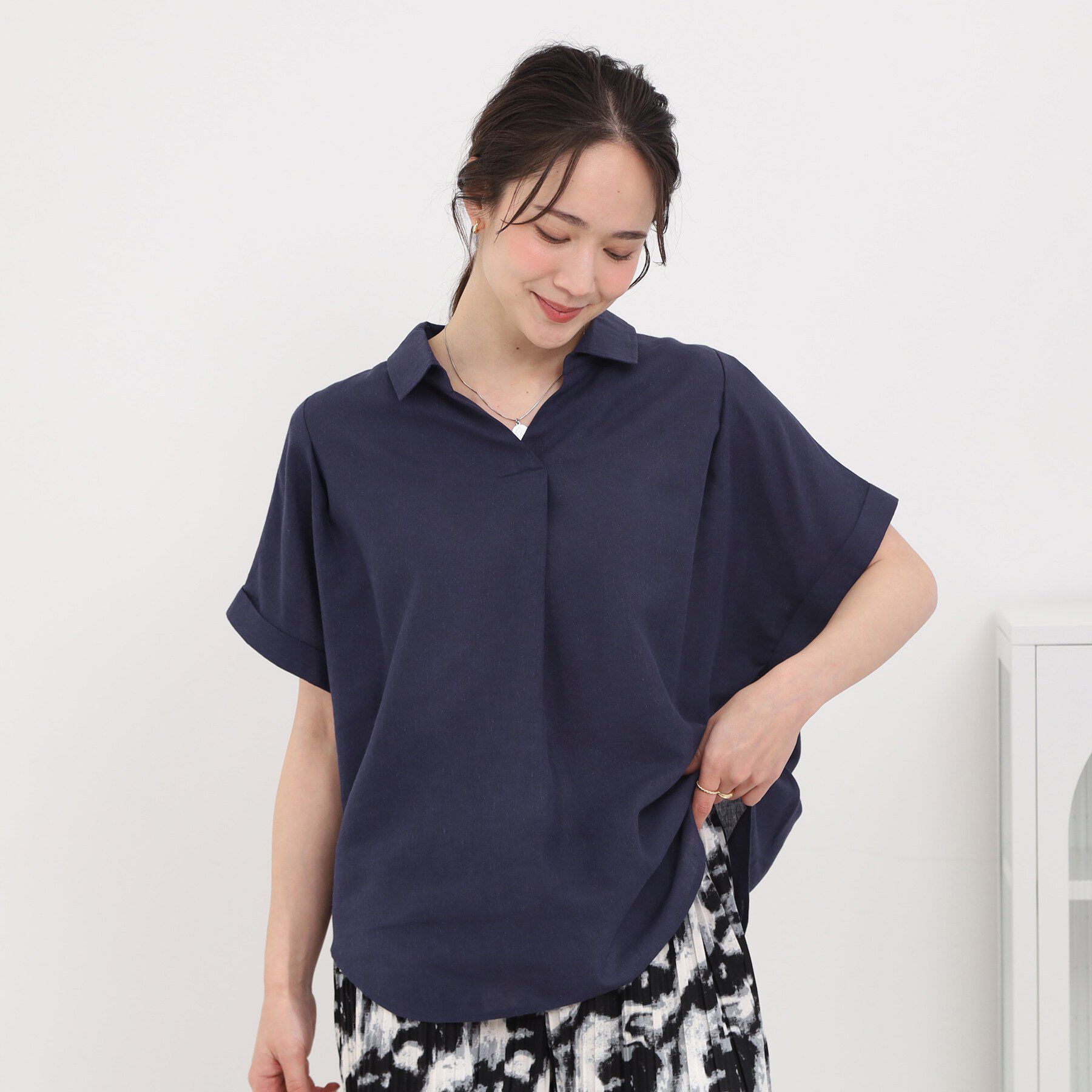 SHOO･LA･RUE「【UV/吸水速乾/抗菌防臭】インせず着られる フレンチリネンスキッパーシャツ」|シャツ・ブラウス|