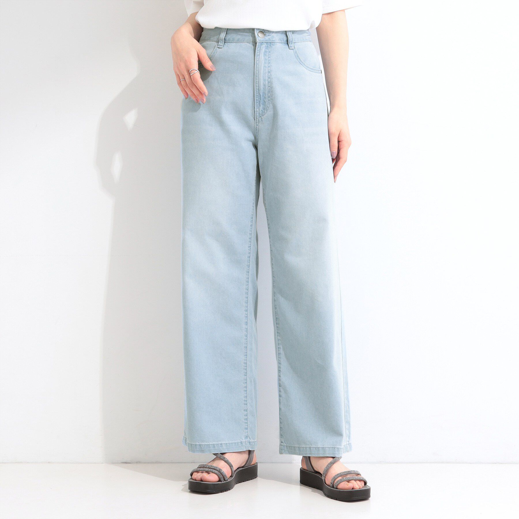 SHOO･LA･RUE「【洗濯機可】軽い着ごこちライトオンスデニムワイドパンツ」|その他|