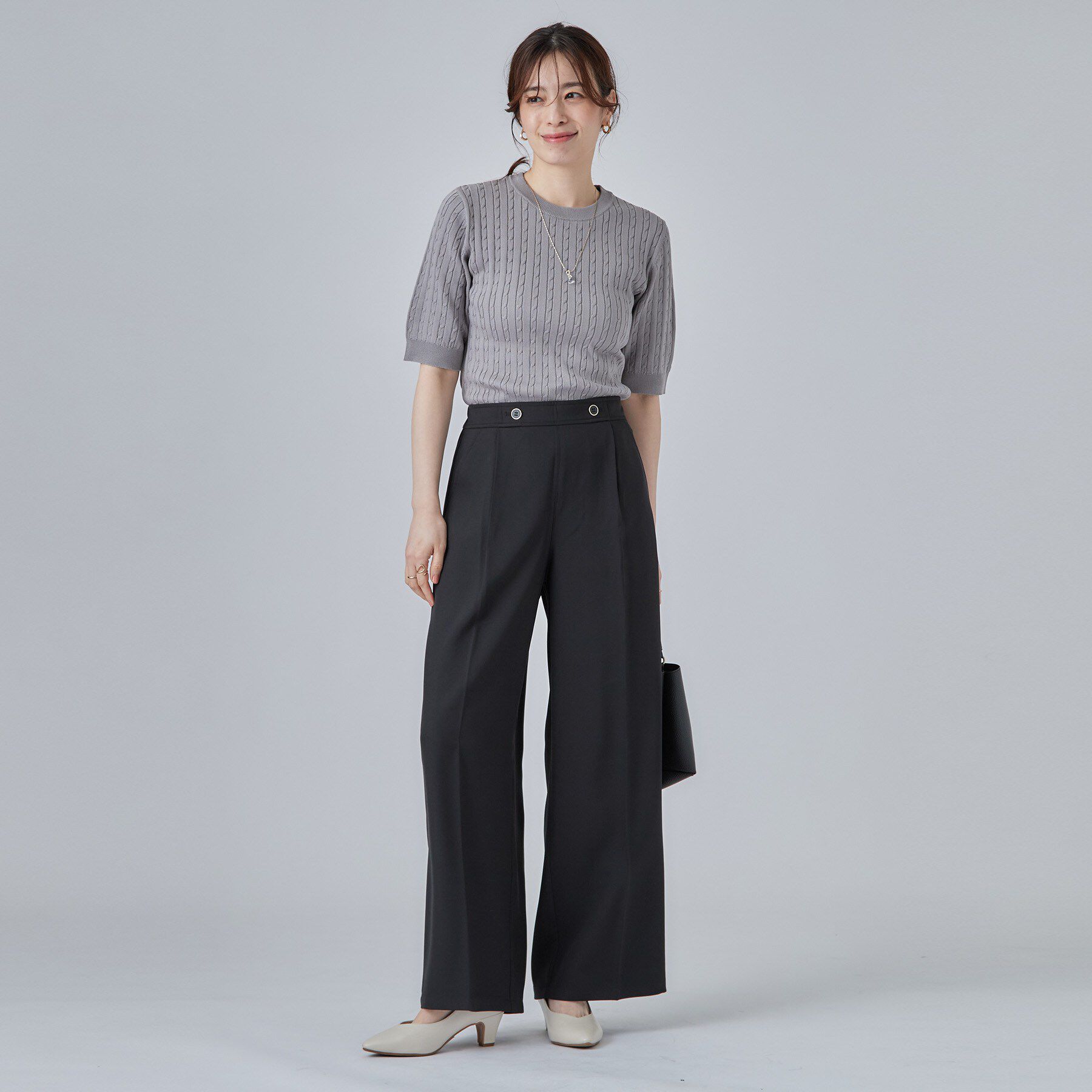SHOO･LA･RUE「【着丈選べる/洗濯後しわになりにくい/S-LL】大人の上品シルエット センタープレスタックワイドパン」|その他|