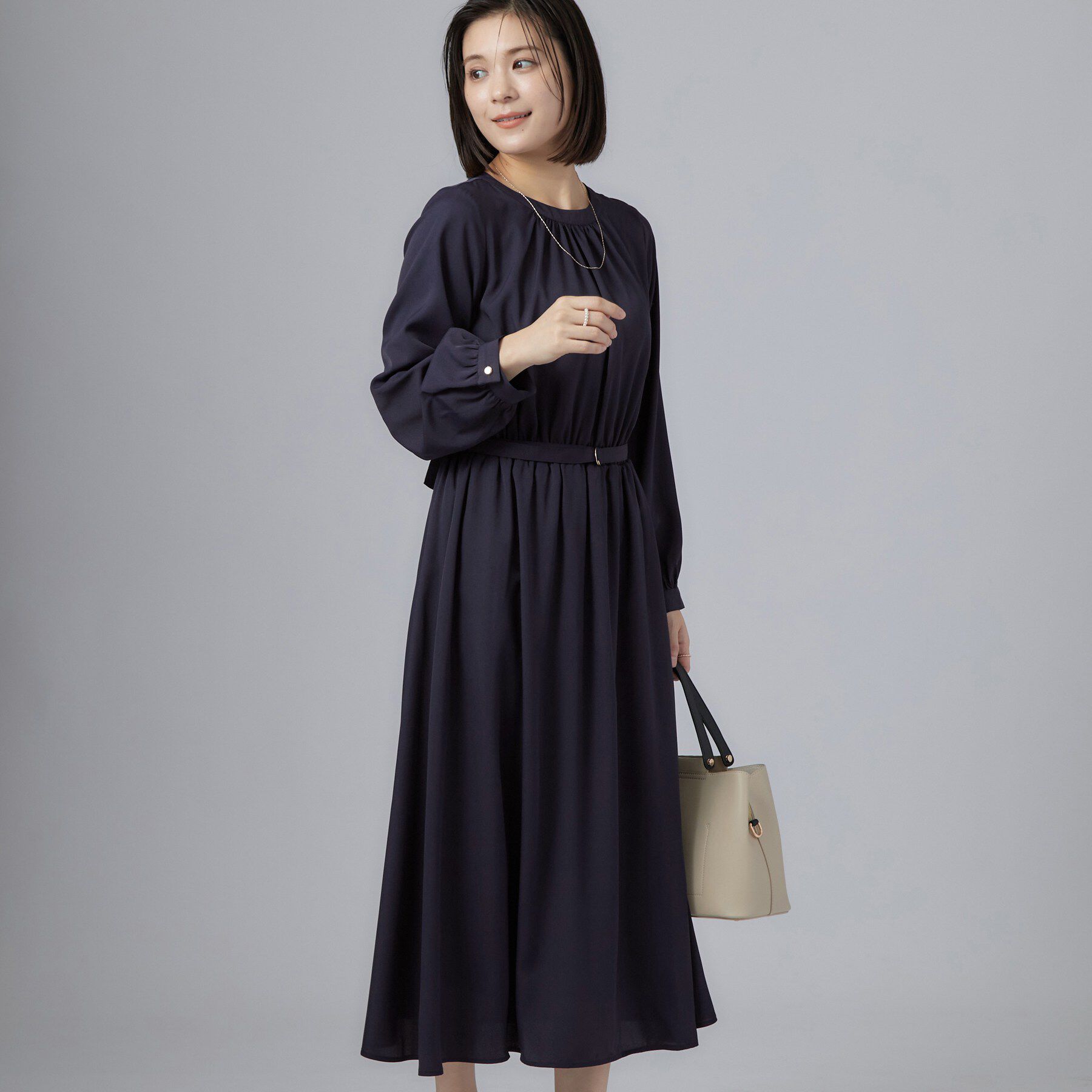SHOO･LA･RUE「セレモニージョーゼットギャザーワンピース」|ワンピース|ネイビー(094)