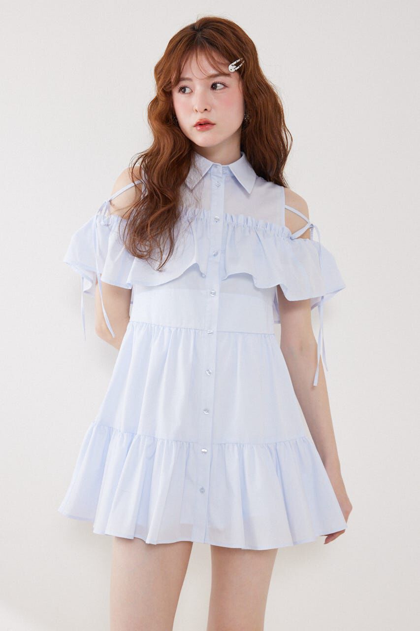 rienda「オフショルフリルティアードミニワンピース」|ワンピース|