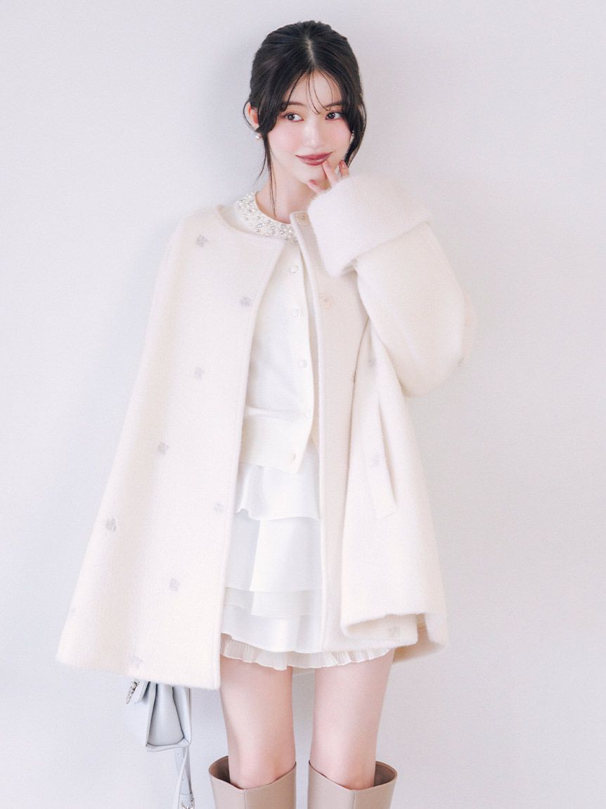 SNIDEL「【WEB限定】ベロアリボン付きパールビジューニットカーディガン」|カーディガン|