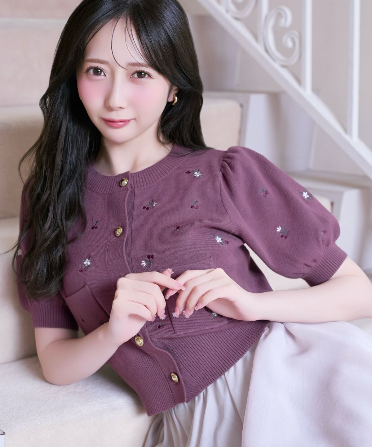 WILLSELECTION「モチーフ刺繍カーディガン」|カーディガン|ボルドー