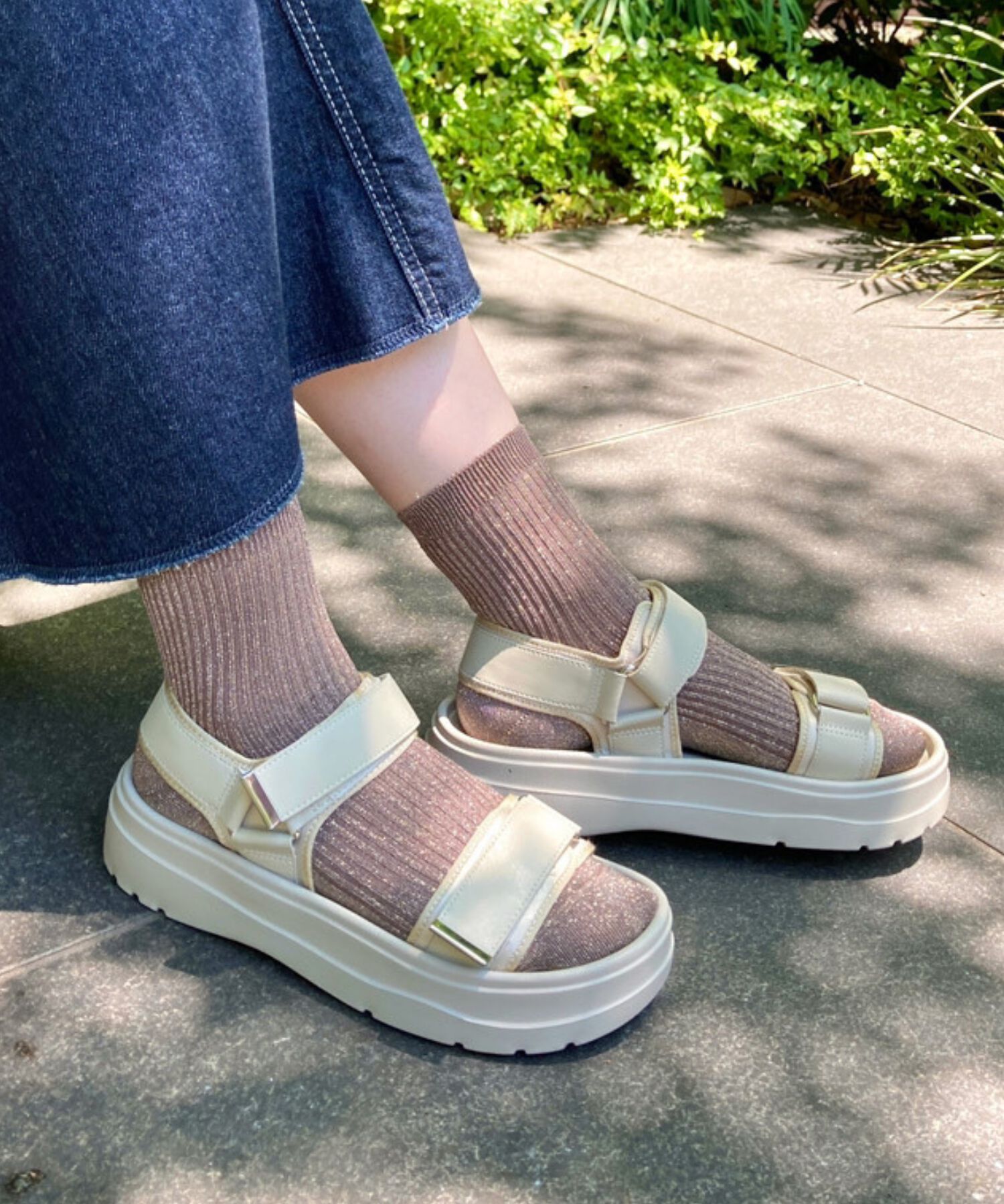 ORiental TRaffic「【Fit meサンダル】メタルパーツ厚底サンダル/51226 サンダル 軽い 人気 トレンド 再入荷」|サンダル|