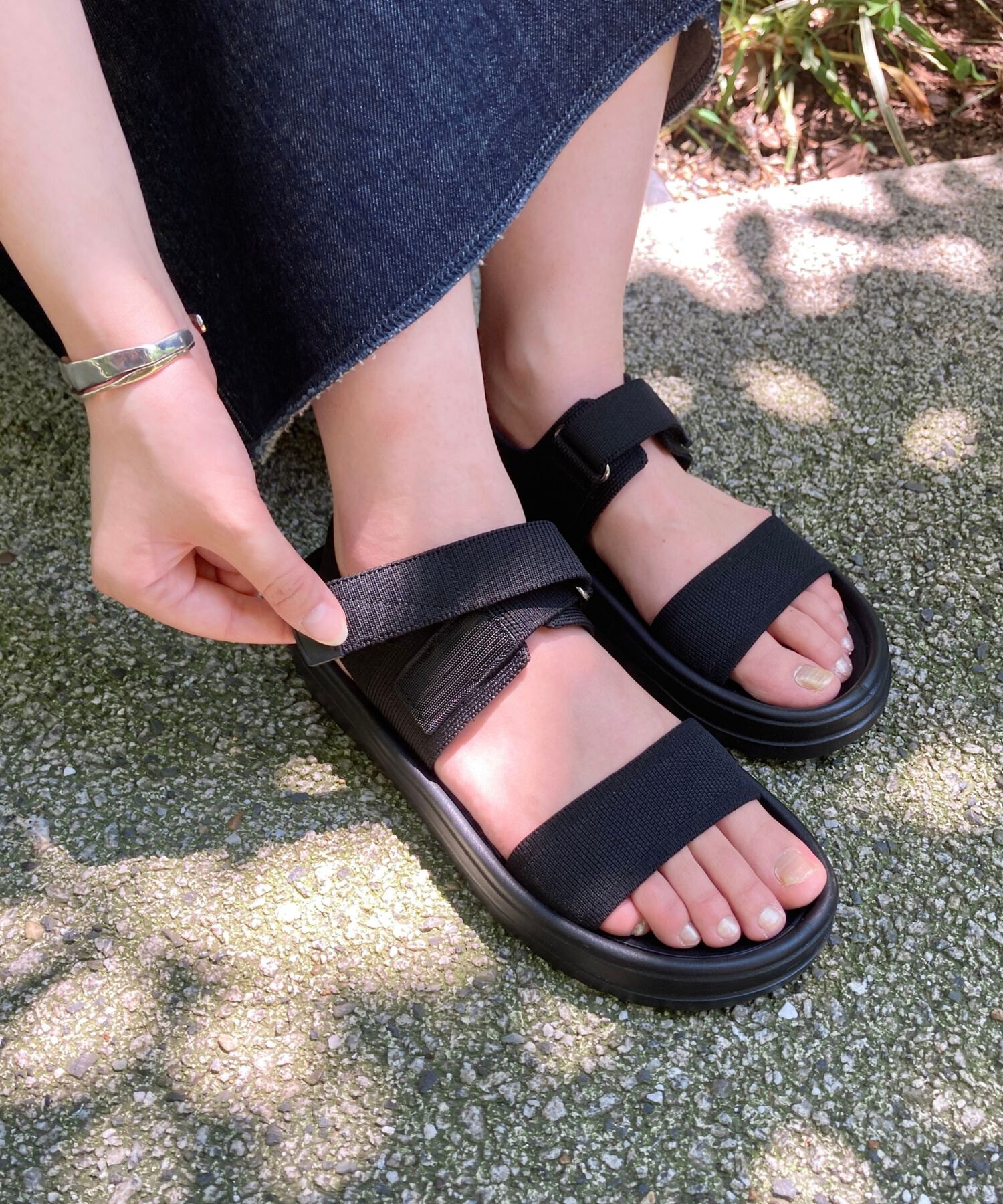 ORiental TRaffic「【Fit meサンダル】ニットダブルベルトサンダル/55208 サンダル 人気 WEB限定 ニット 軽い」|サンダル|