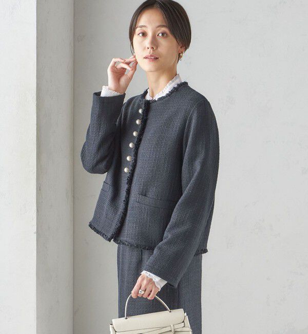 SHIPS for women「〈セレモニー対応可〉スラブ ツイード ノーカラー ジャケット（セットアップ対応）」|ノーカラージャケット|