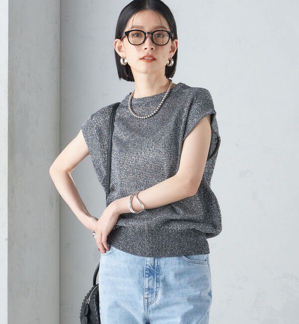 SHIPS for women「〈手洗い可能〉ラメ混 ペーパー 編地 コンビ プルオーバー ◇」|ニット・セーター|