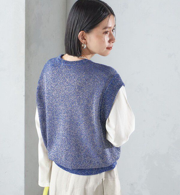 SHIPS for women「〈手洗い可能〉ラメ混 ペーパー 編地 コンビ プルオーバー ◇」|ニット・セーター|