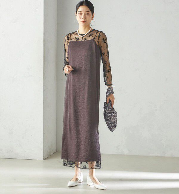 SHIPS for women「kaene:フロッキー レース &times; サテン 2WAY ワンピース（セレモニー対応可）」|ドレス|