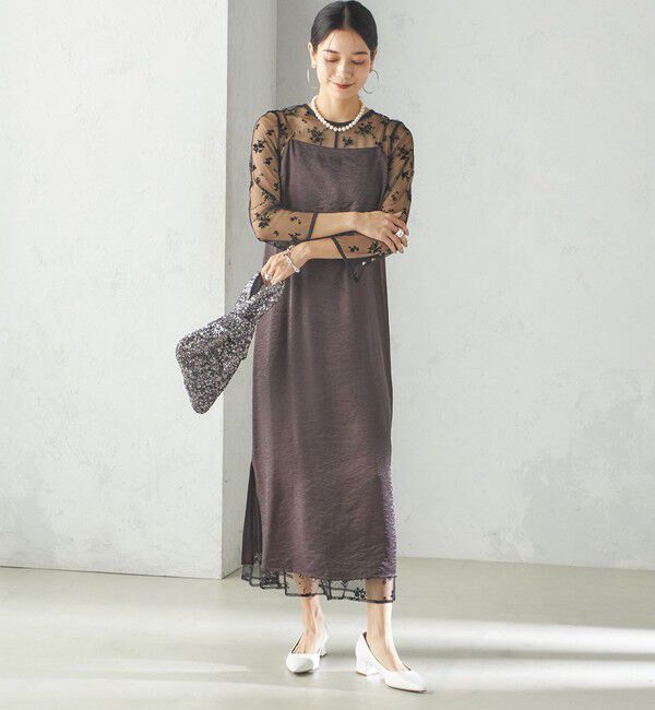 SHIPS for women「kaene:フロッキー レース &times; サテン 2WAY ワンピース（セレモニー対応可）」|ドレス|
